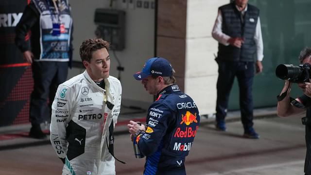 George Russell (GBR) - Mercedes-AMG PETRONAS F1 Team - Mercedes W15 - Mercedes E Performance and Max Verstappen (NED) - Oracle Red Bull Racing - Red Bull RB20