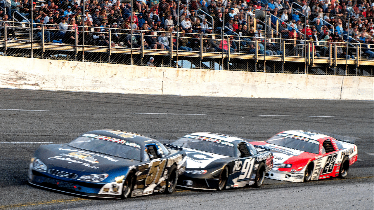 Racers make their way around the track during the 56th Annual Snowball Derby at Five Flags Speedway Sunday, December 3, 2023.