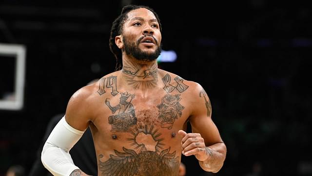 Memphis Grizzlies guard Derrick Rose (23) warms up before a game against the Boston Celtics at TD Garden.