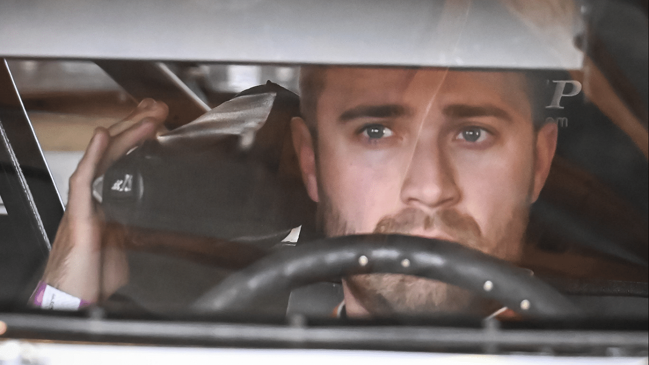 Ty Majeski (91) sits in his car during post-qualifying inspection at the Joe Shear Classic 200 Sunday, May 5, 2024, at Madison International Speedway in the Town of Rutland, Wisconsin.