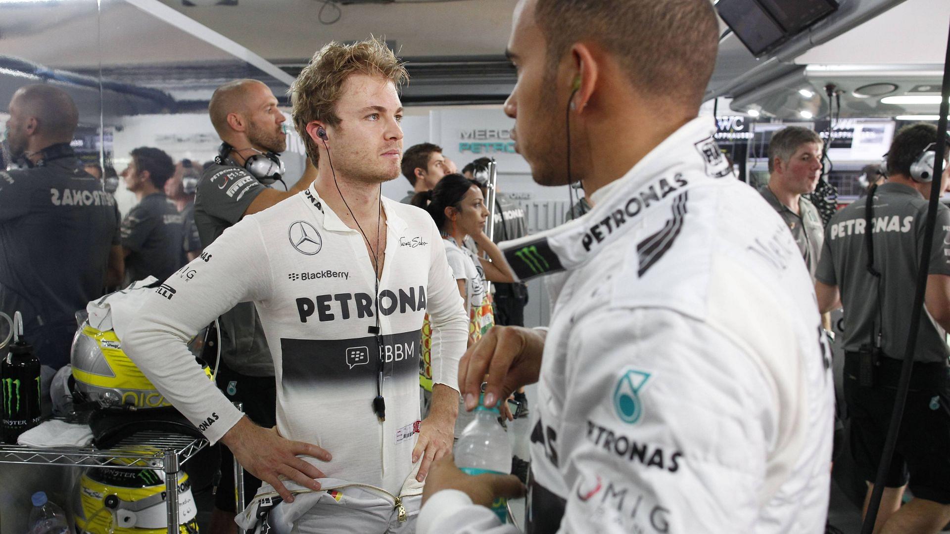 Motorsports: FIA Formula One World Championship 2013, Grand Prix of India, 9 Nico Rosberg (GER, Mercedes AMG Petronas F1 Team), 10 Lewis Hamilton (GBR, Mercedes AMG Petronas F1 Team)