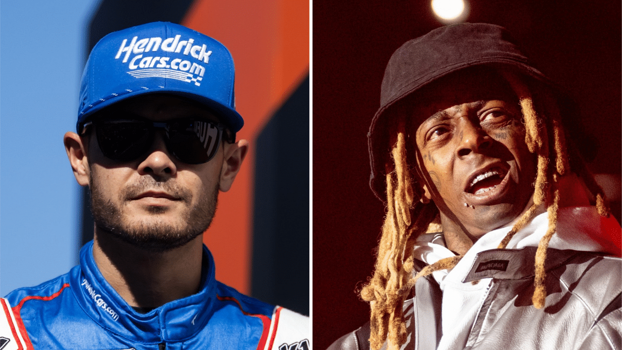 (L-R) NASCAR Cup Series driver Kyle Larson and American Rapper Lil Wayne.