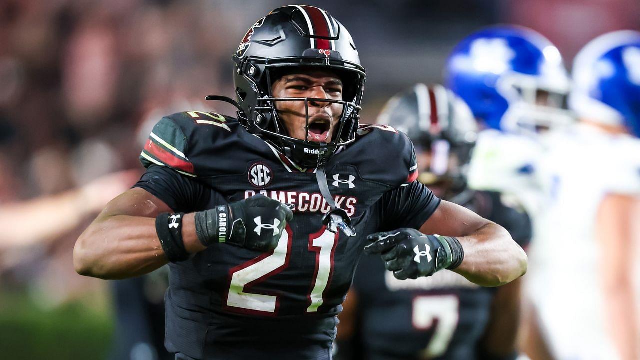 South Carolina Gamecocks defensive back Nick Emmanwori (21) celebrates a play against the Kentucky Wildcats in the second half at Williams-Brice Stadium.