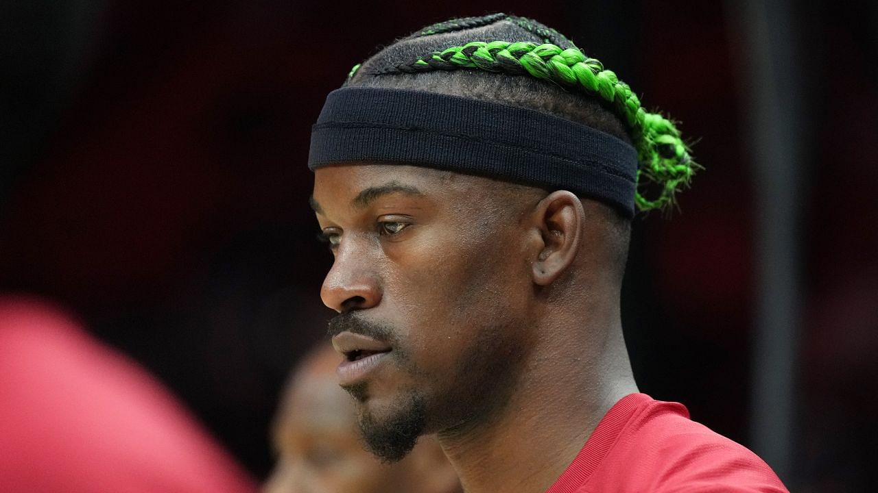 Miami Heat forward Jimmy Butler (22) warms-up before the game against the Indiana Pacers at Kaseya Center.