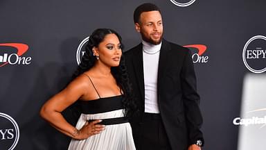 Golden State Warriors player Stephen Curry and wife Ayesha Curry arrive at the Red Carpet for the 2022 ESPY at Dolby Theater.