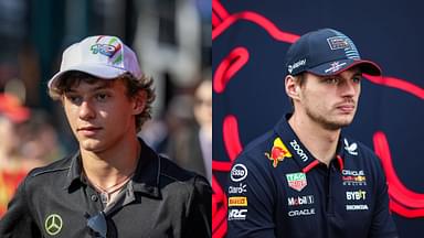 Kimi Antonelli (L) and Max Verstappen (R)