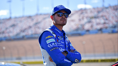 Oct 19, 2024; Las Vegas, Nevada, USA; NASCAR Cup Series driver Kyle Larson (5) during qualifying for the South Point 400 at Las Vegas Motor Speedway. Mandatory Credit: Gary A. Vasquez-Imagn Images