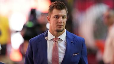 Former NFL player Rob Gronkowski looks on before Super Bowl LVII between the Kansas City Chiefs and the Philadelphia Eagles at State Farm Stadium.