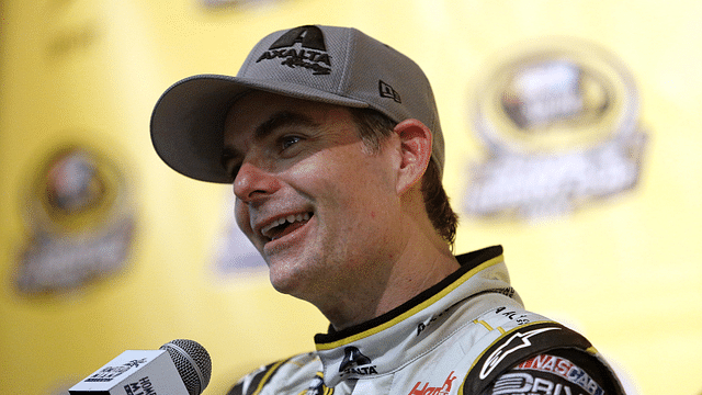 Sprint Cup Series driver Jeff Gordon (24) talks to the media after the Ford EcoBoost 400 at Homestead-Miami Speedway.