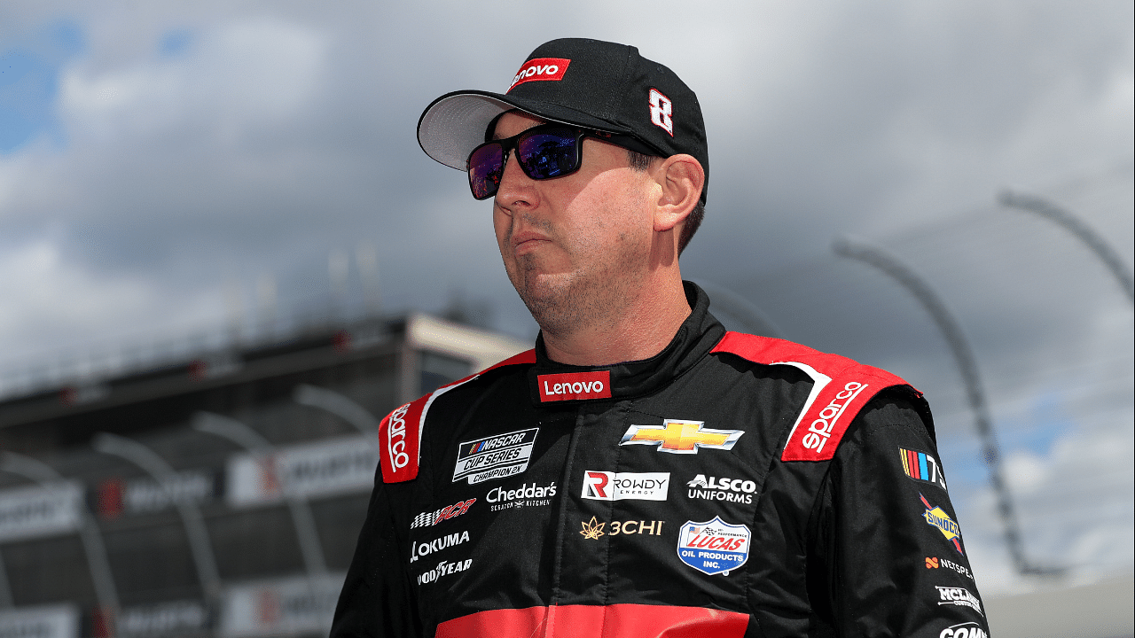 May 1, 2023; Dover, Delaware, USA; NASCAR Cup Series driver Kyle Busch stands on pit road prior to the Wurth 400 at Dover Motor Speedway. Mandatory Credit: Matthew OHaren-Imagn Images