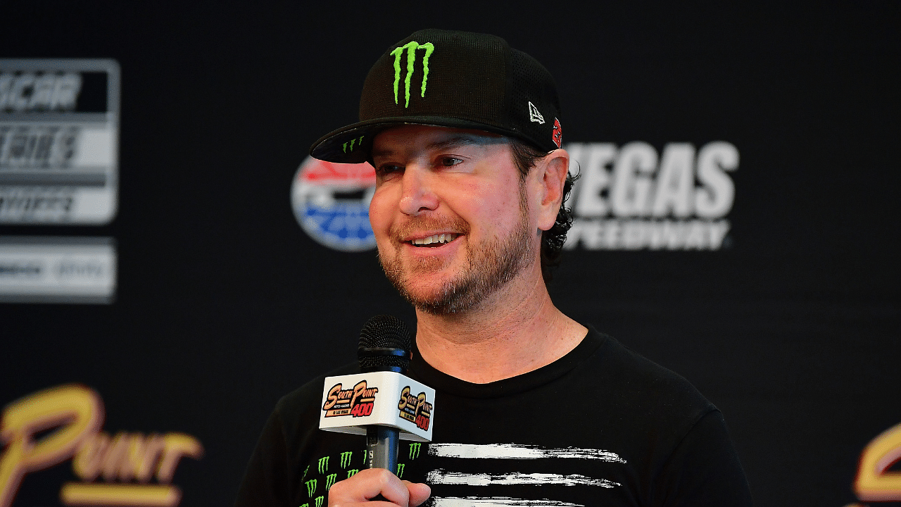 NASCAR Cup Series driver Kurt Busch speaks announcing he will step away from full time competition in 2023. at Las Vegas Motor Speedway.