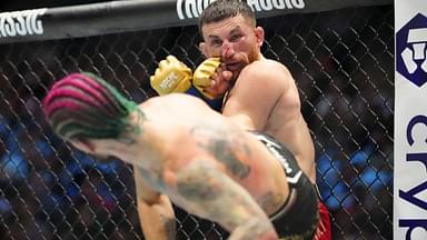 Sean OíMalley of the United States (red gloves) fights Merab Dvalishvili of Georgia (blue gloves) during Riyadh Season Noche UFC 306 at The Sphere.