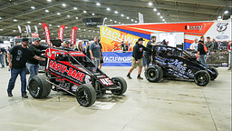 Johnny Herrera at the 2019 Chili Bowl Nationals, Johnny Herrera`s race car being pushed onto the dirt track at the 2019 Chili Bowl Nationals Midget Race in Tulsa, OK.