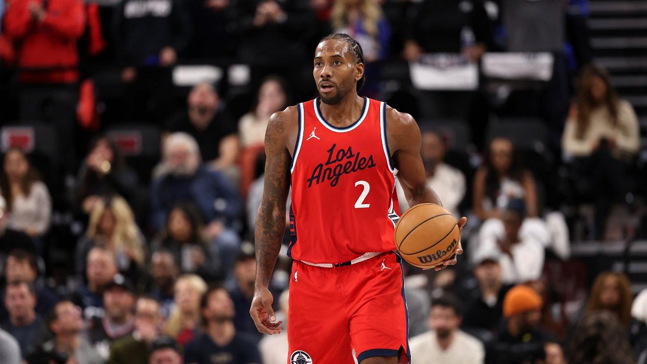 Los Angeles Clippers forward Kawhi Leonard (2) dribbles the ball against the Atlanta Hawks during the second quarter at Intuit Dome.