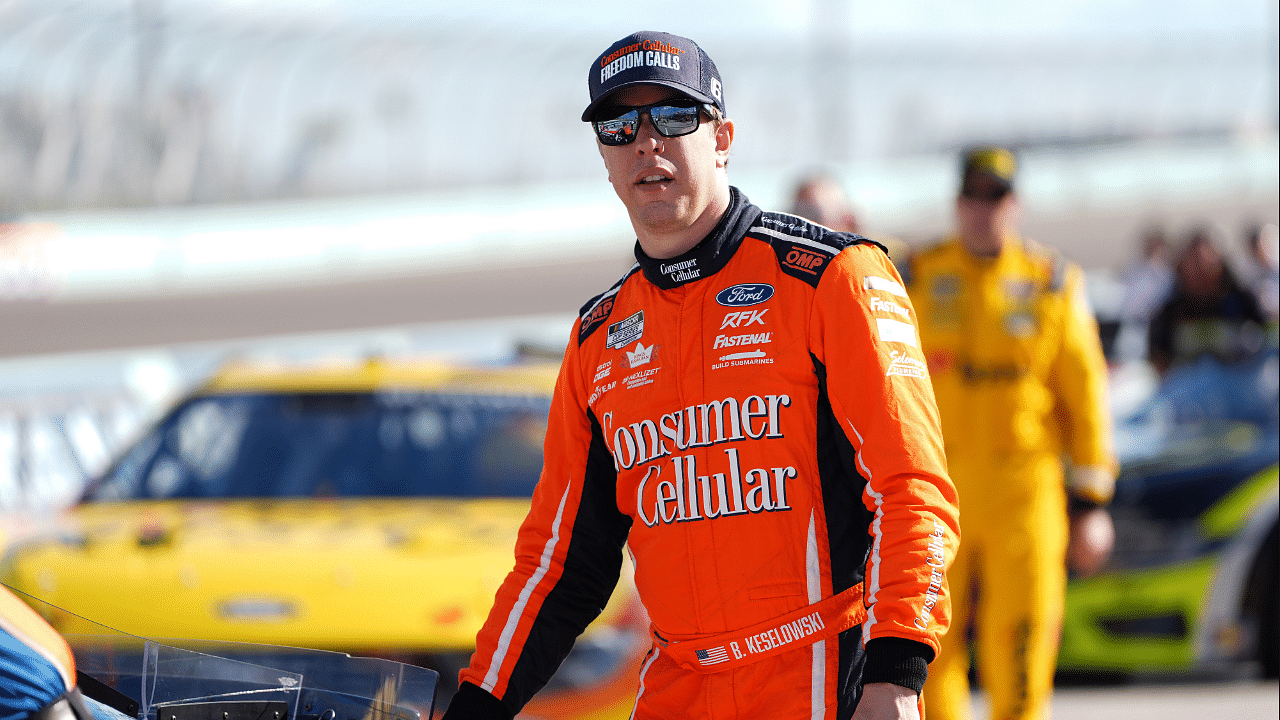 Oct 26, 2024; Homestead, Florida, USA; NASCAR Cup Series driver Brad Keselowski (6) during qualifying for the Straight Talk Wireless 400 at Homestead-Miami Speedway. Mandatory Credit: Jasen Vinlove-Imagn Images