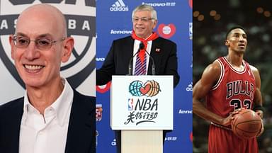 Adam Silver (L), David Stern (C), Scottie Pippen (R)