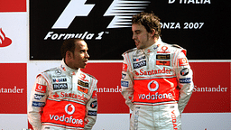 Siegerehrung beim GP von Italien 2007: Sieger Fernando Alonso (Spanien, re.) im Gespräch mit Teamkollege Lewis Hamilton (England beide McLaren Mercedes)