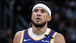 Phoenix Suns guard Devin Booker (1) reacts in the first half against the Indiana Pacers at Gainbridge Fieldhouse.