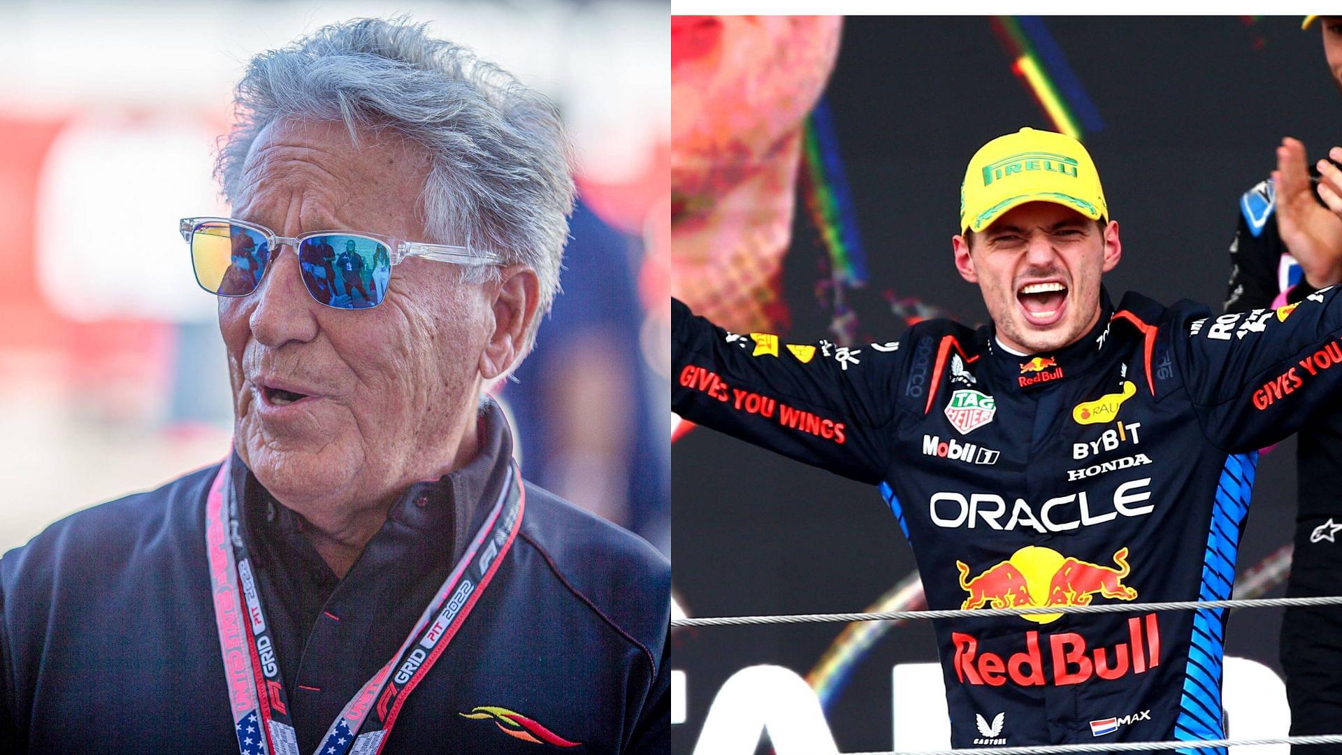 Mario Andretti (L) and Max Verstappen (R)