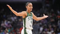 Seattle Storm guard Skylar Diggins-Smith (4) reacts in the second half against the LA Sparks at Crypto.com Arena