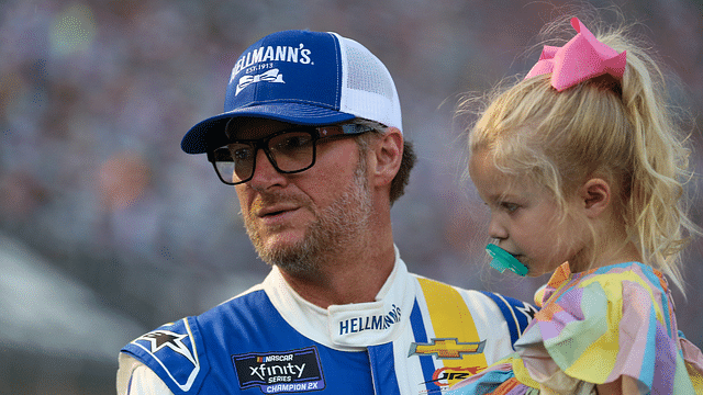 NASCAR Xfinity Series driver Dale Earnhardt Jr. (88) and his daughter Nicole before the race at Bristol Motor Speedway.