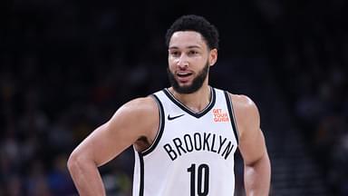 Brooklyn Nets guard Ben Simmons (10) reacts to a play against the Utah Jazz during the third quarter at Delta Center.