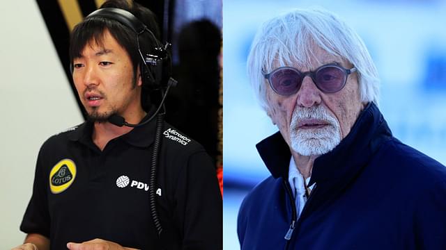 Ayao Komatsu - Lotus F1, 2015 (L) and Bernie Ecclestone (R)