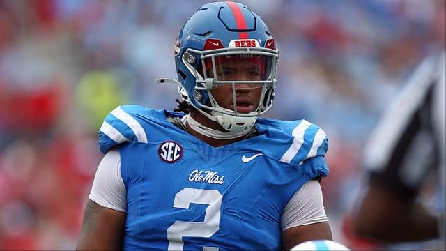 Mississippi Rebels defensive linemen Walter Nolen (2) waits for the snap during the second half against the Kentucky Wildcats at Vaught-Hemingway Stadium.