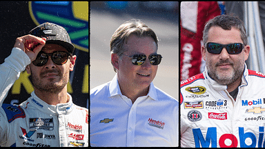 Kyle Larson (L), Jeff Gordon (C), Tony Stewart (R). Image Credits: Imagn.