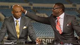 Dec 5, 2013; Jacksonville, FL, USA; Rich Eisen (left), Deion Sanders (center) and Michael Irvin on the NFL Network set before the game between the Houston Texans and the Jacksonville Jaguars at EverBank Field.