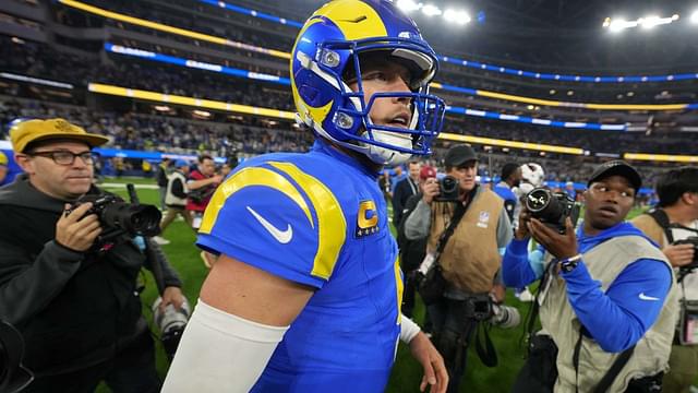 Los Angeles Rams quarterback Matthew Stafford (9) reacts after the game against the Arizona Cardinals at SoFi Stadium.