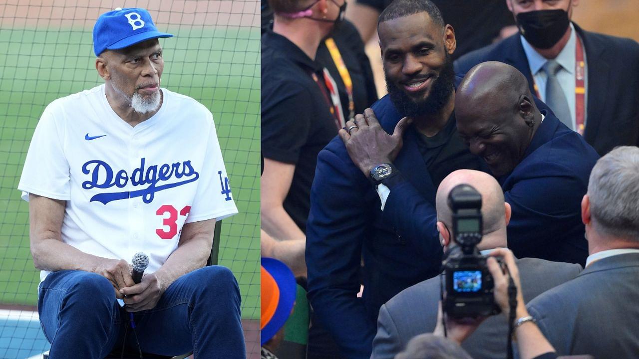 Kareem Abdul-Jabbar (L) and Michael Jordan and LeBron James (R)