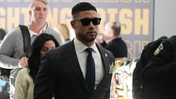 Jan 20, 2025; Atlanta, GA, USA; Notre Dame Fighting Irish head coach Marcus Freeman arrives before playing against the Ohio State Buckeyes in the CFP National Championship college football game at Mercedes-Benz Stadium.