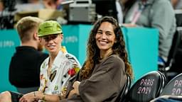 Megan Rapinoe and Sue Bird watch a women's basketball semifinal game during the Paris 2024 Olympic Summer Games at Accor Arena.