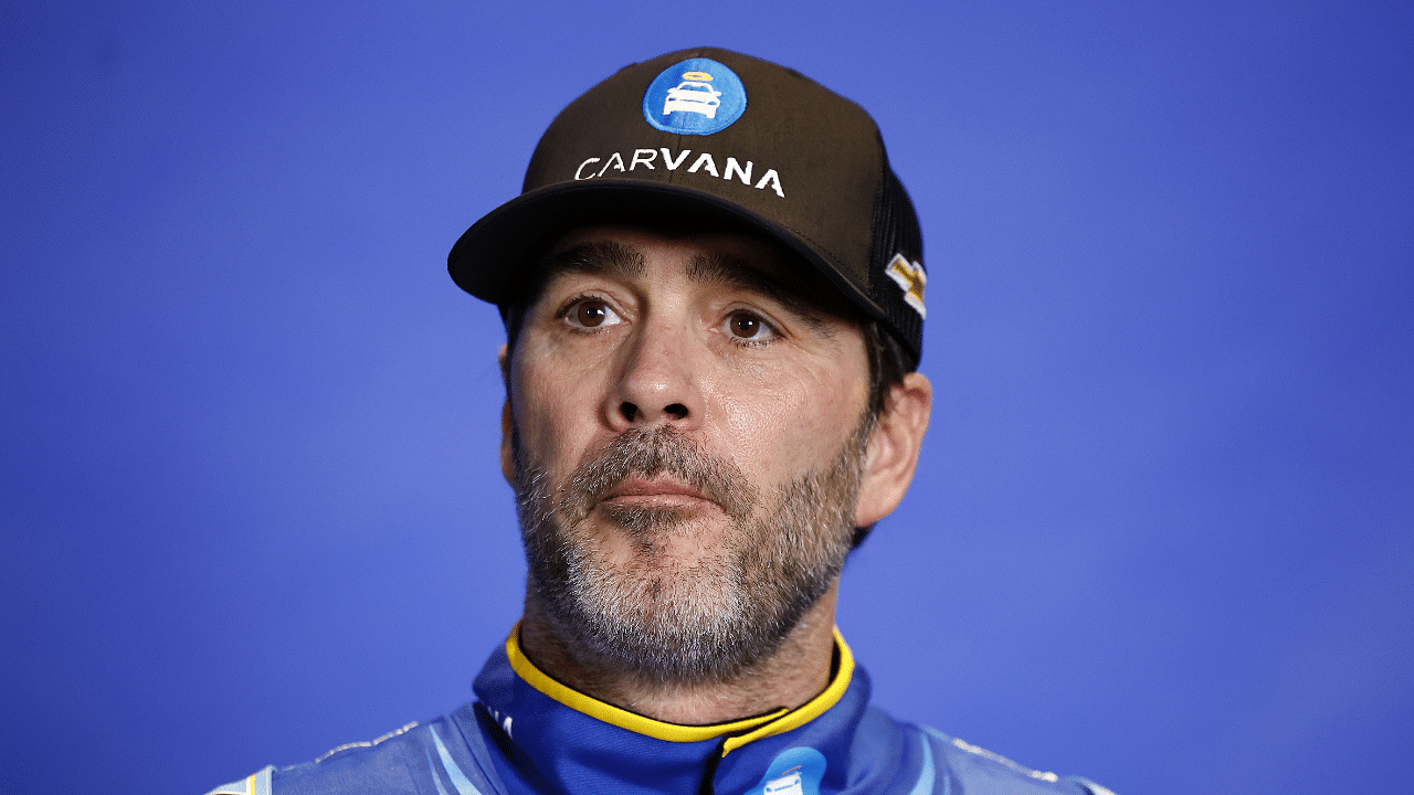 NASCAR Cup Series driver Jimmie Johnson (84) speaks to the media at Daytona International Speedway.