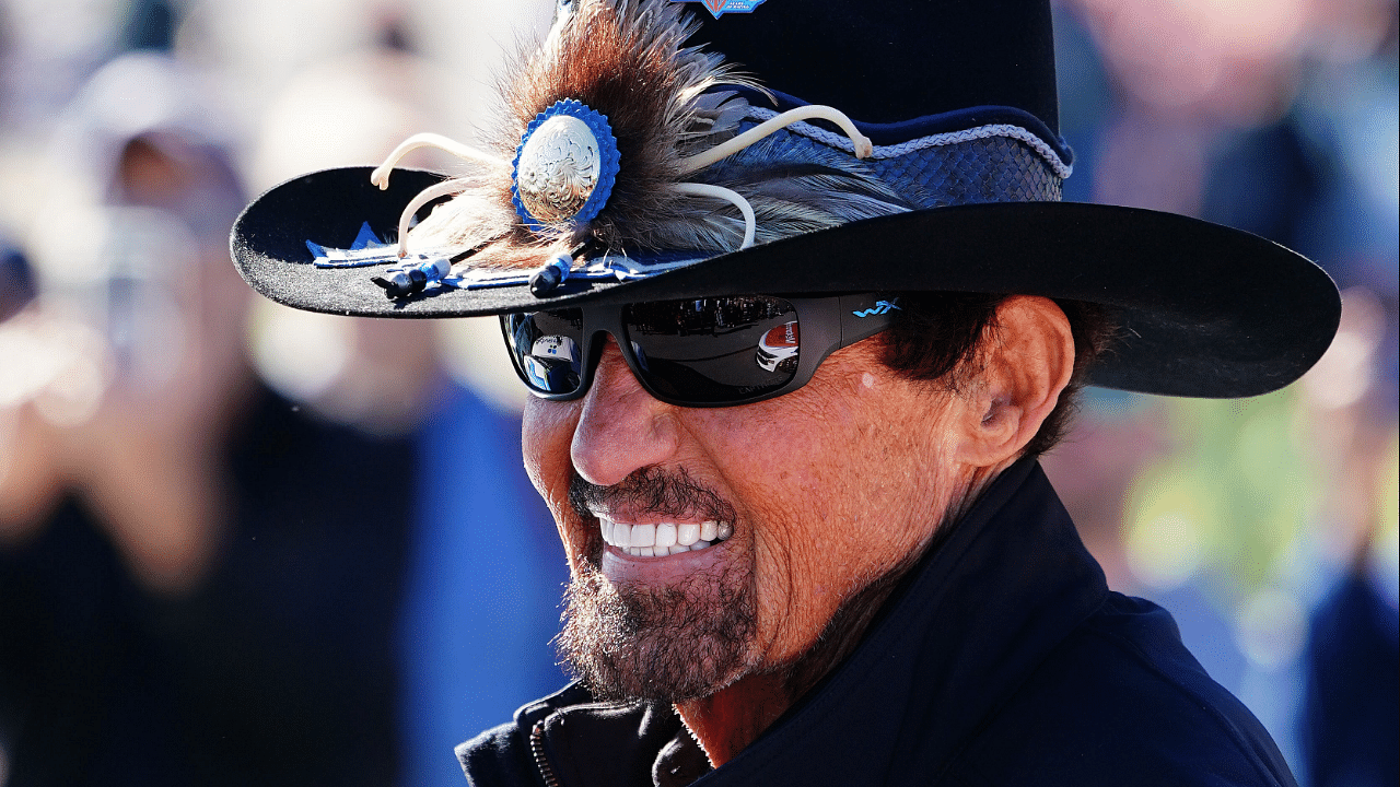 Feb 19, 2024; Daytona Beach, Florida, USA; Richard Petty during driver introductions before the Daytona 500 at Daytona International Speedway. Mandatory Credit: John David Mercer-Imagn Images