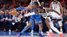 Oklahoma City Thunder forward Jalen Williams (8) steals the ball away from Minnesota Timberwolves forward Julius Randle (30) during the second half at Paycom Center