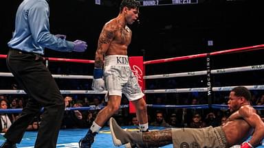 Action between WBC super lightweight champion DEVIN HANEY (31-1 gray) and RYAN GARCIA (25-1 white) in the main event of the evening from Barclays Center in Brooklyn. Garcia won a majority decision after 12 rounds in an all action fight knocking Haney down in the 7th, 10th and 11th rounds. But, Garcia didn t make weight for the bout so Haney s title becomes vacant.