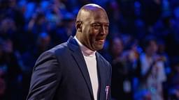 NBA great Michael Jordan is honored for being selected to the NBA 75th Anniversary Team during halftime in the 2022 NBA All-Star Game at Rocket Mortgage FieldHouse