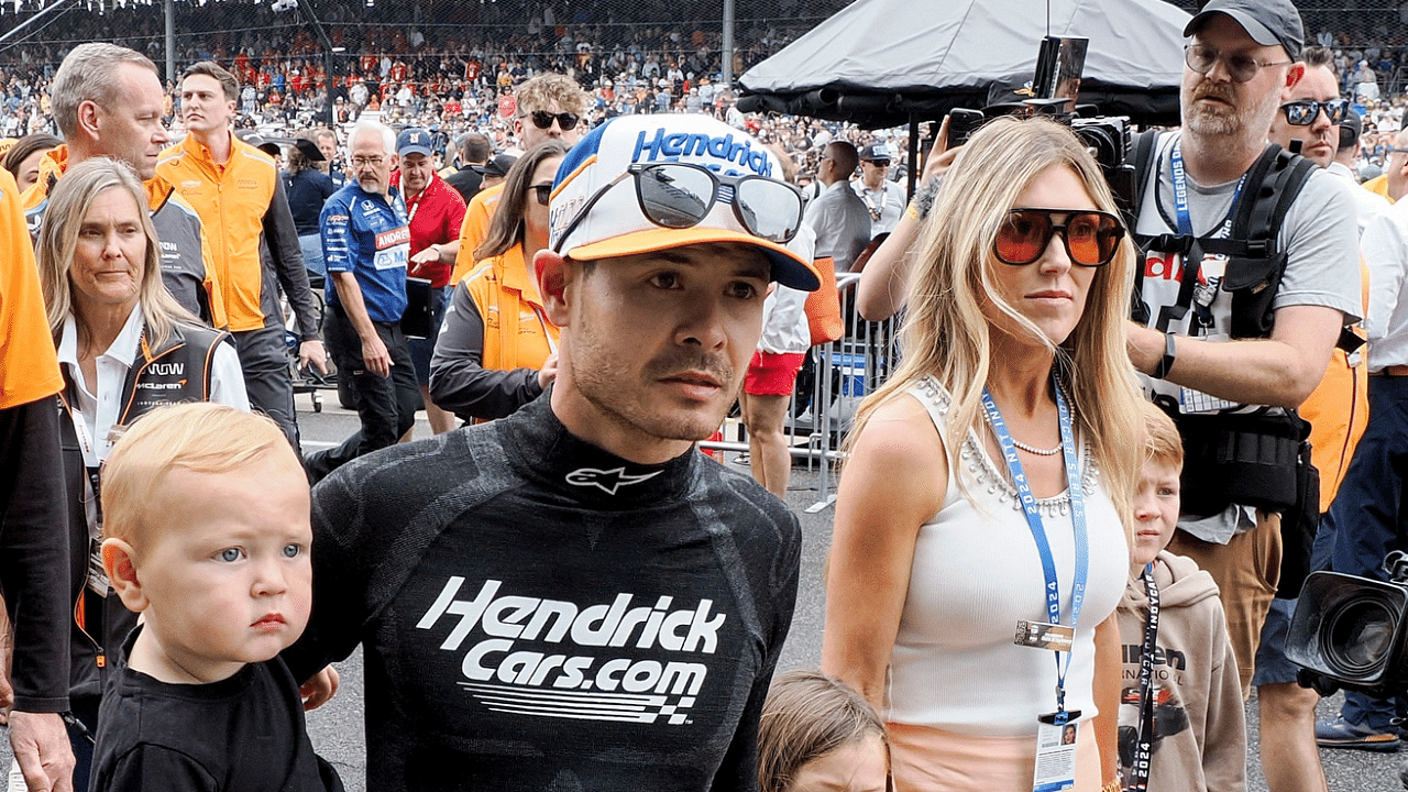 Arrow McLaren/Rick Hendrick driver Kyle Larson (17) walks through pit lane with his family Sunday, May 26, 2024, during the 108th running of the Indianapolis 500 at Indianapolis Motor Speedway.