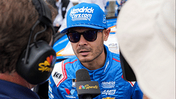 NASCAR Cup Series driver Kyle Larson (5) is interviewed ahead of the Brickyard 400, Sunday, July 21, 2024, at Indianapolis Motor Speedway.