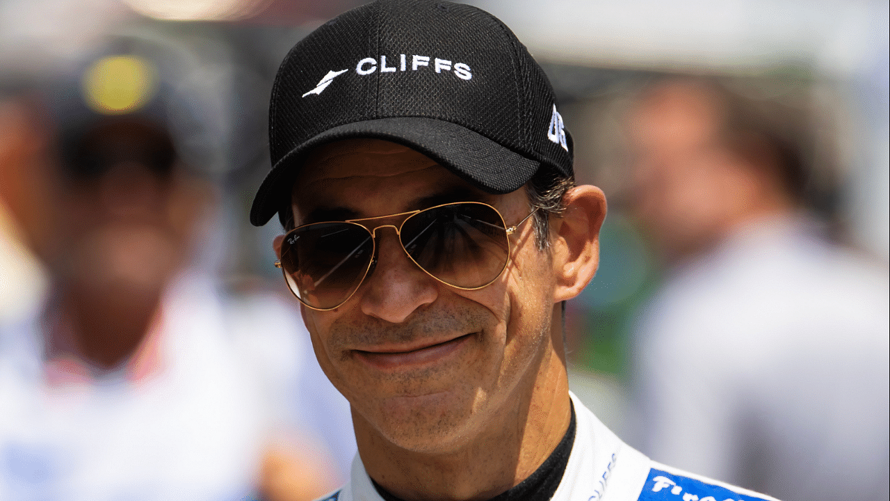 May 24, 2024; Indianapolis, Indiana, USA; IndyCar Series driver Helio Castroneves during Carb Day final practice for the Indianapolis 500 at Indianapolis Motor Speedway. Mandatory Credit: Mark J. Rebilas-Imagn Images