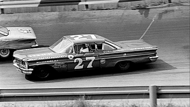 Driver Junior Johnson (27) battles for position in the rain-abbreviated Nashville 500. © Harold Lowe Jr. / The Tennessean, Nashville Tennessean via Imagn Content Services, LLC.