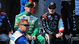 NASCAR Nationwide Series drivers Mike Wallace (left), Kenny Wallace (center) and Steve Wallace prior to the Kansas Lottery 300 at Kansas Speedway.