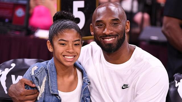 Kobe Bryant is pictured with his daughter Gianna at the WNBA All Star Game at Mandalay Bay Events Center.