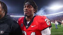 Georgia Bulldogs defensive back Malaki Starks (24) celebrates after a victory over the Tennessee Volunteers at Sanford Stadium.