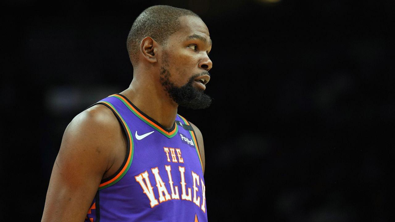 Phoenix Suns forward Kevin Durant (35) looks on against the Utah Jazz during the first half at Footprint Center.