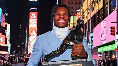 Colorado Buffaloes wide receiver/cornerback Travis Hunter after winning the 2024 Heisman Trophy.