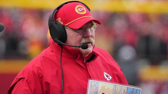 Kansas City Chiefs head coach Andy Reid looks on during the second quarter of a 2025 AFC divisional round game against the Houston Texans at GEHA Field at Arrowhead Stadium.