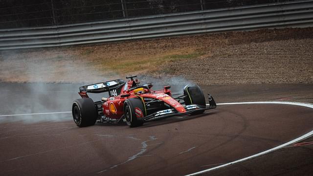 January 22, 2025, Maranello, Modena, Italy: LEWIS HAMILTON locks up his front tyres during a lap at the Fiorano Circuit, driving in Ferrari red for the first time as a Scuderia Ferrari F1 driver.